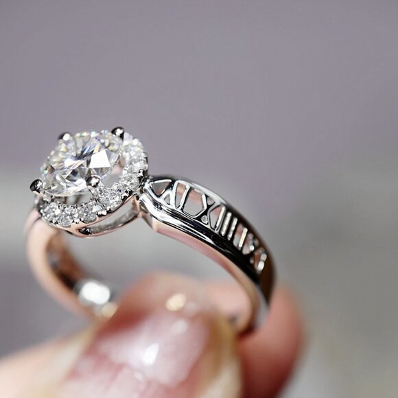 💥14K WHITE GOLD DAINTY 💎DIAMOND FASHION ANILLOS HOLLOW BAND RING, L125 - Picture 7 of 10